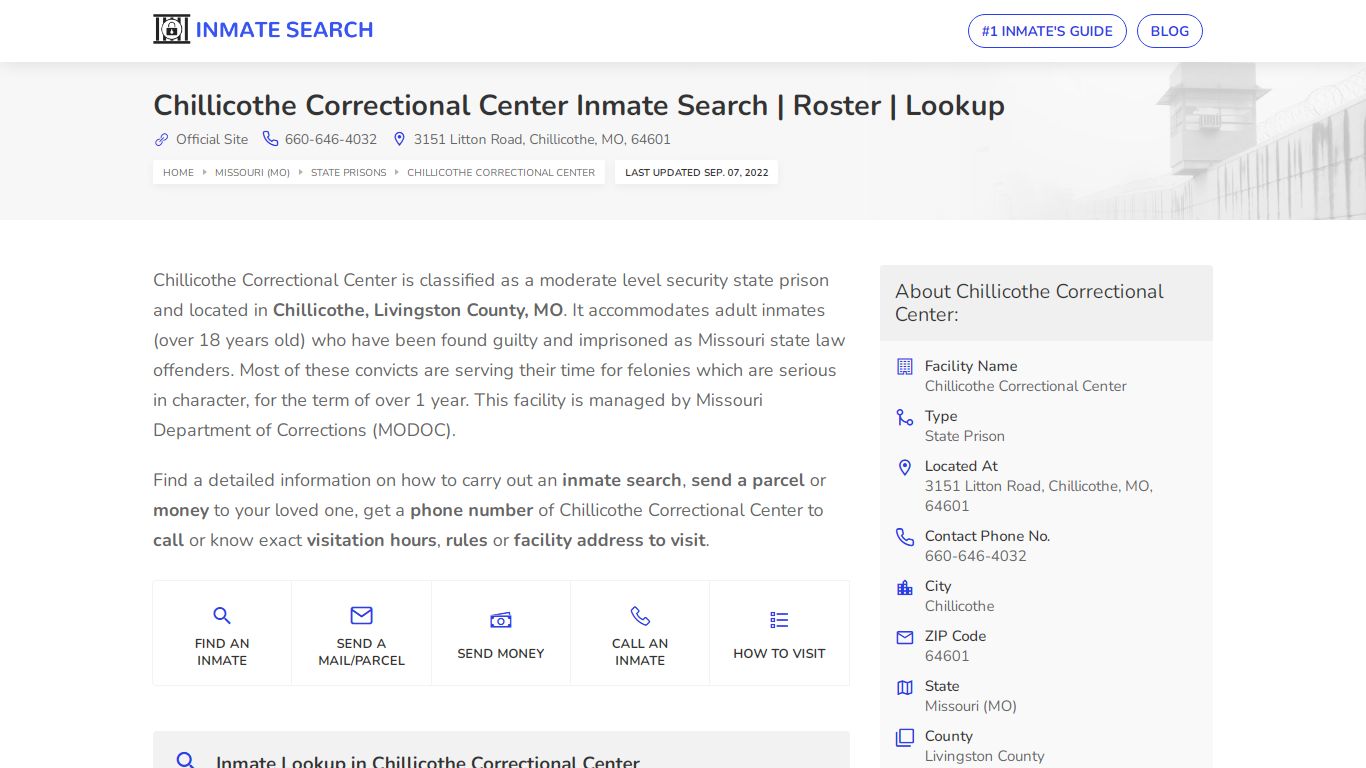 Chillicothe Correctional Center Inmate Search | Roster | Lookup