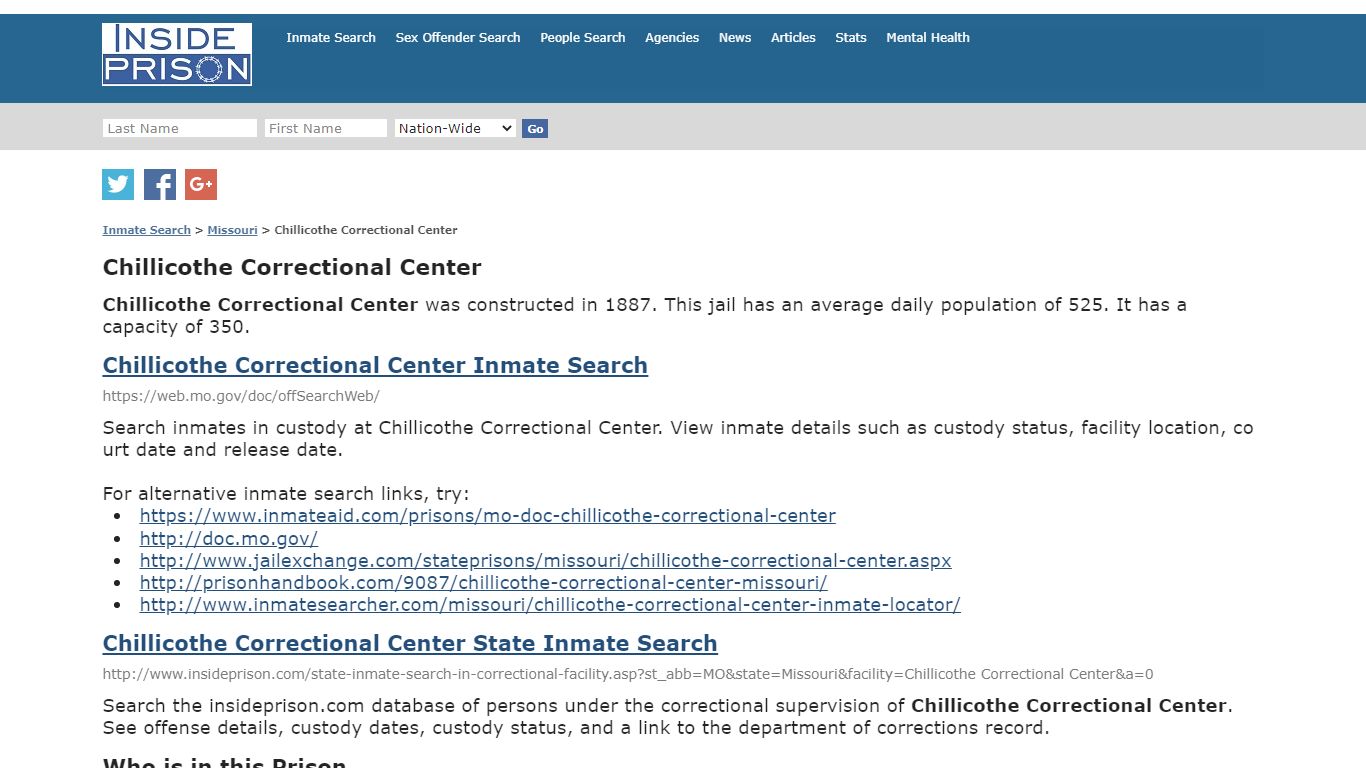 Chillicothe Correctional Center - Missouri - Inmate Search